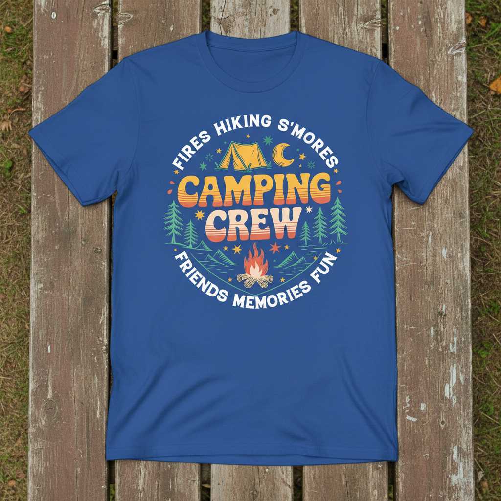 Camping Crew Fires Hiking Smores Friends Memories Fun Retro T-Shirt Unisex Tee
