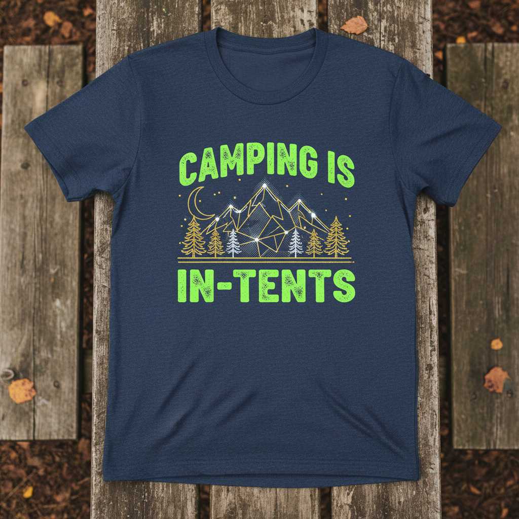Camping Is In-Tents Vintage Graphic T-Shirt, Funny Outdoor Nature Pun Tee Gear