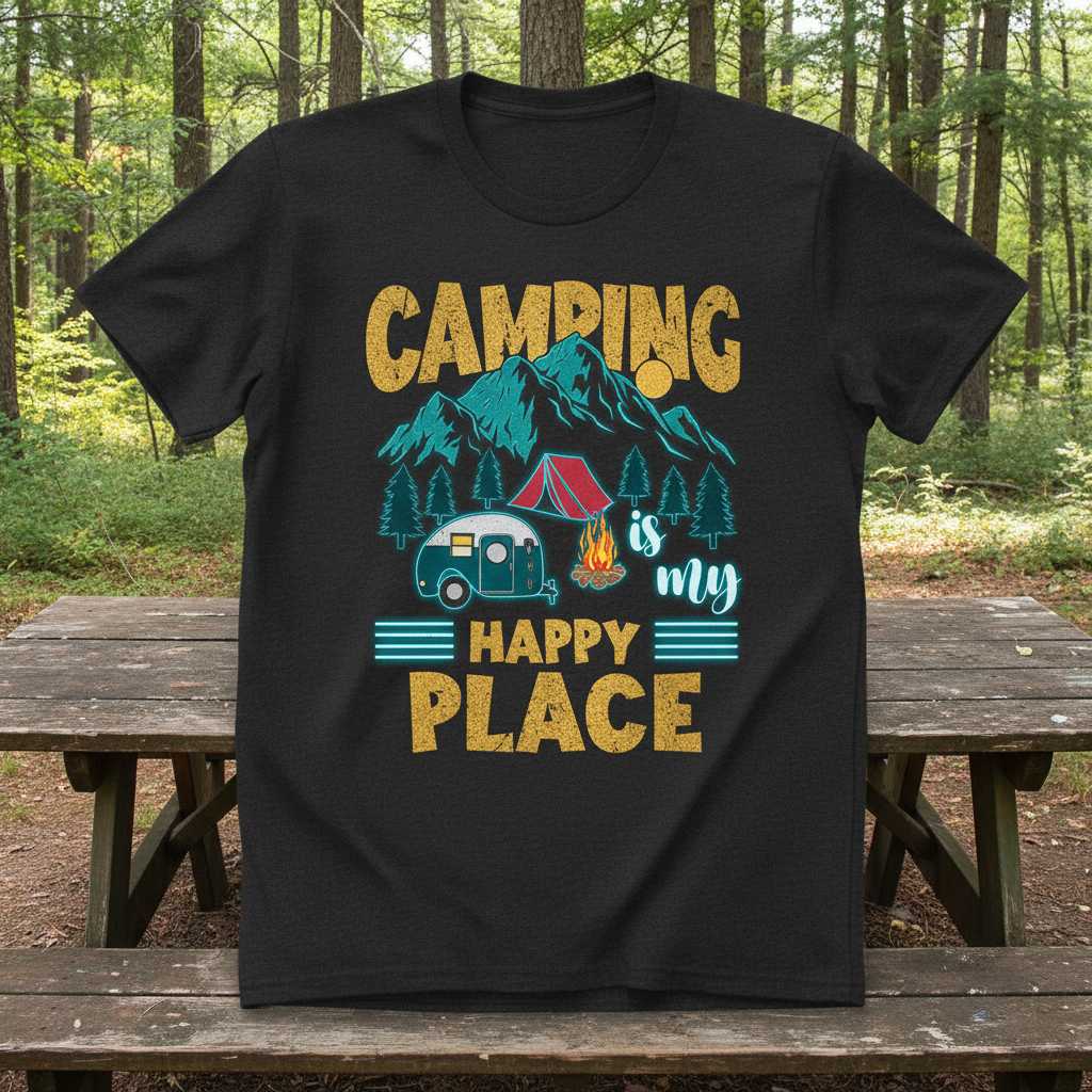 Camping Is My Happy Place Vintage Graphic T-Shirt, Unisex Tee Souvenir Idea