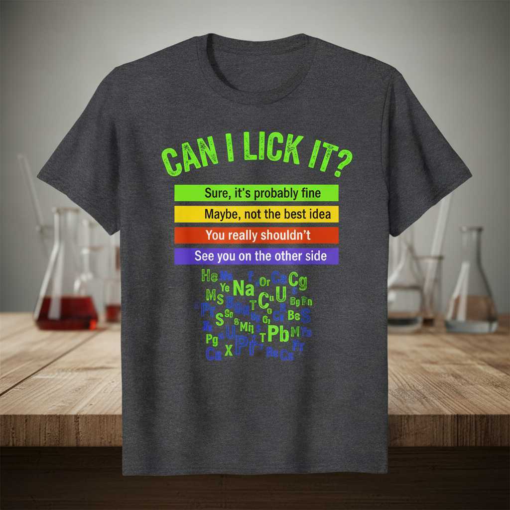 Can I Lick It- Chemistry Periodic Table Distressed T-Shirt, Funny Science Tee Top