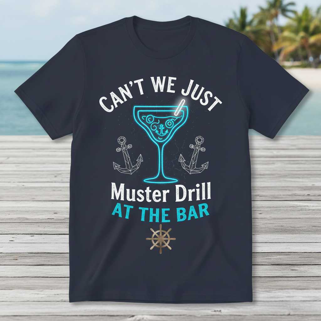 Cant We Just Muster Drill At The Bar Distressed T-Shirt Funny Cruising Tee