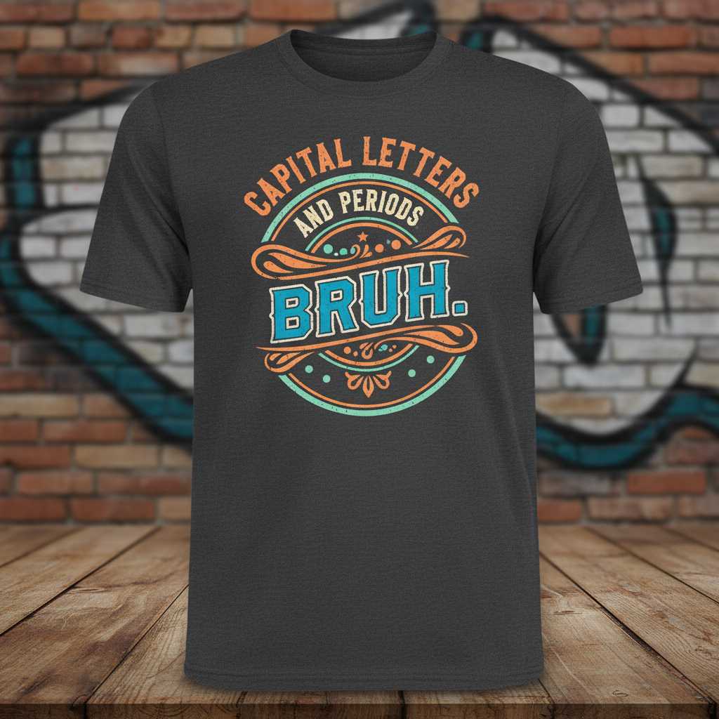 Capital Letters And Periods Bruh. Retro Vintage T-Shirt Funny Graphic Tee Merch