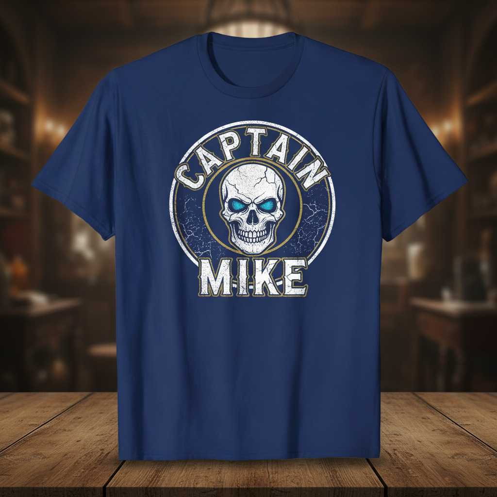 Captain Mike Vintage Distressed T-Shirt, Novelty Graphic Skull Tee Merch