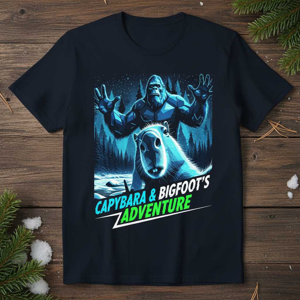 Capybara & Bigfoots Adventure Sasquatch Graphic T-Shirt, Novelty Tee Gear