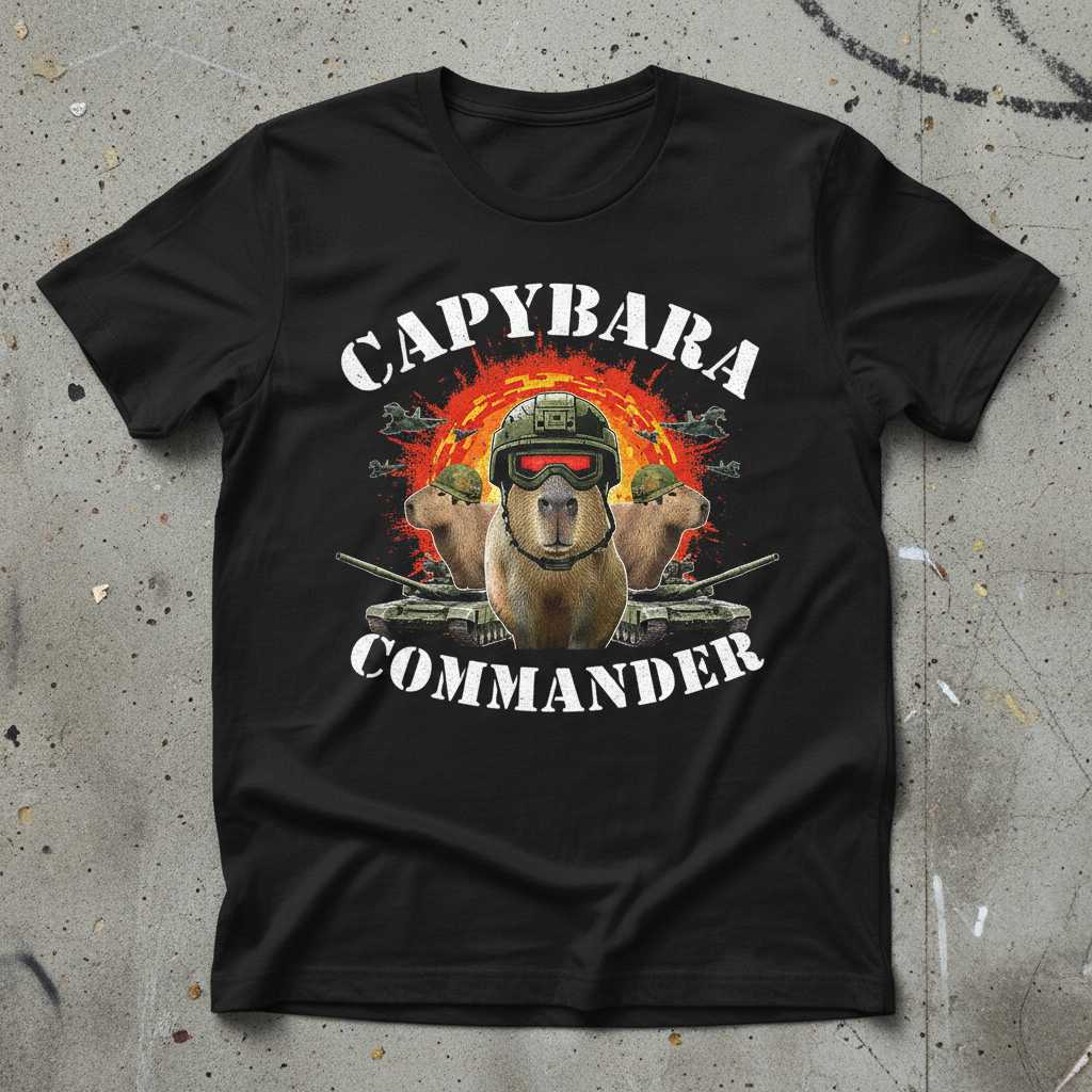 Capybara Commander Retro Military T-Shirt, Funny Novelty Tee Present Idea