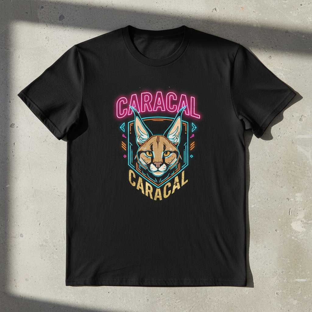 Caracal Retro Neon Animal Graphic T-Shirt, Novelty Tee Present Idea