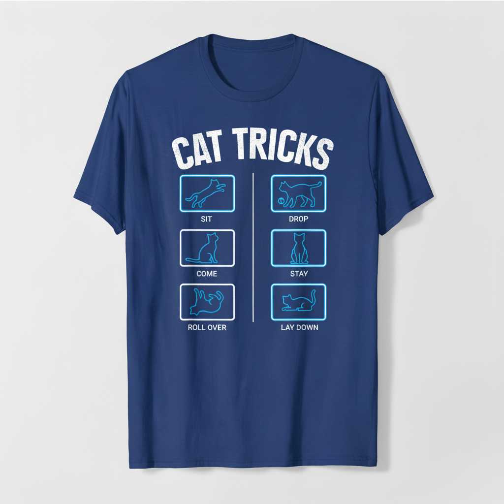 Cat Tricks Funny Graphic T-Shirt, Cute Novelty Kitten Lover Tee Gift Idea