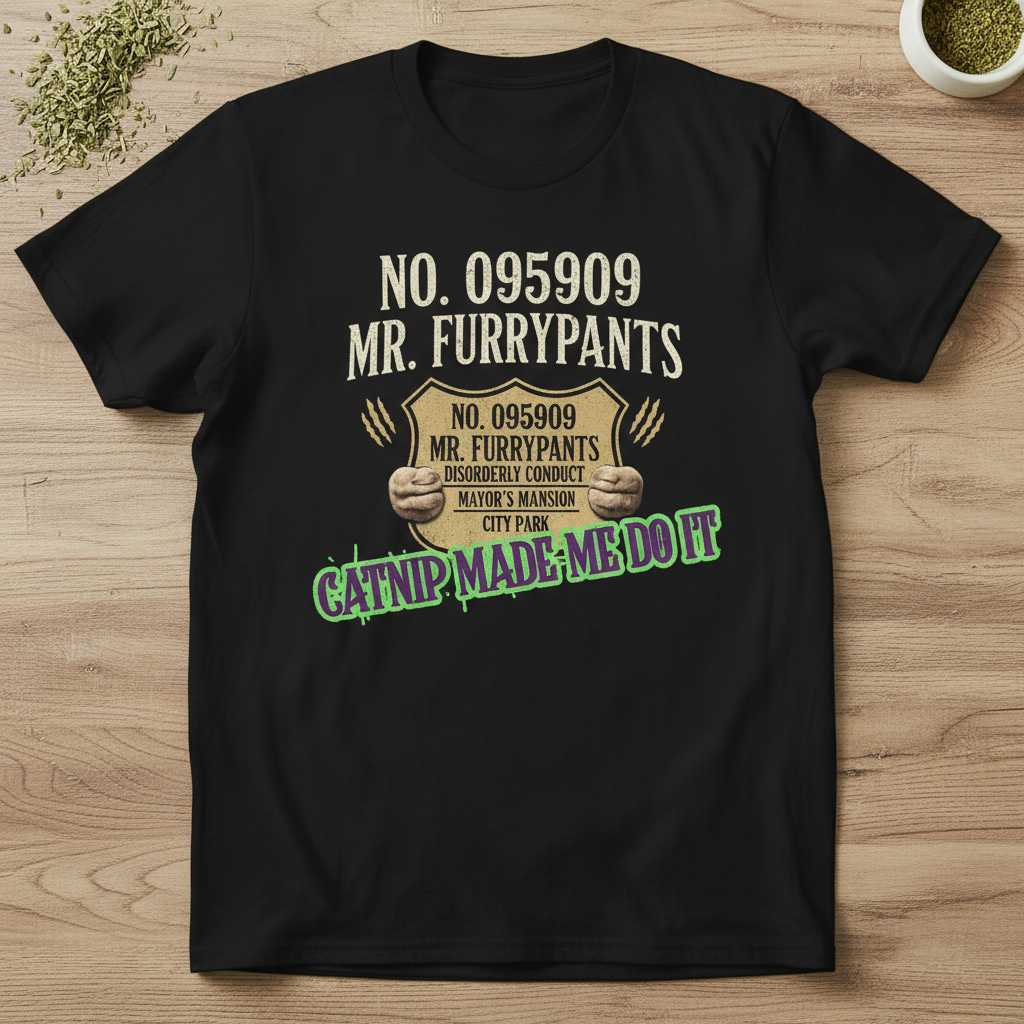 Catnip Made Me Do It Mr Furrypants Funny Distressed T-Shirt Novelty Tee Idea