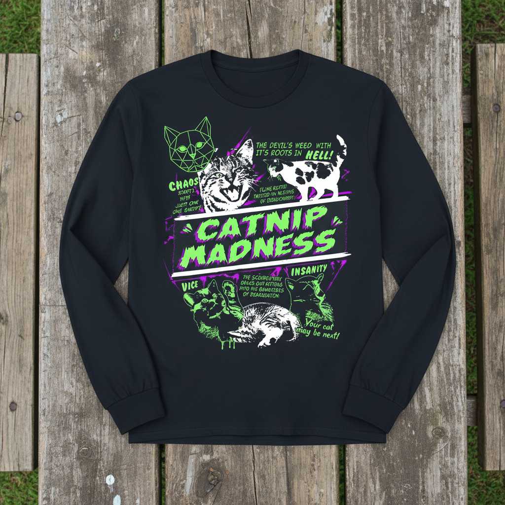 Catnip Madness The Devils Weed With Its Roots In Hell Vintage T-Shirt Funny Tee Gear