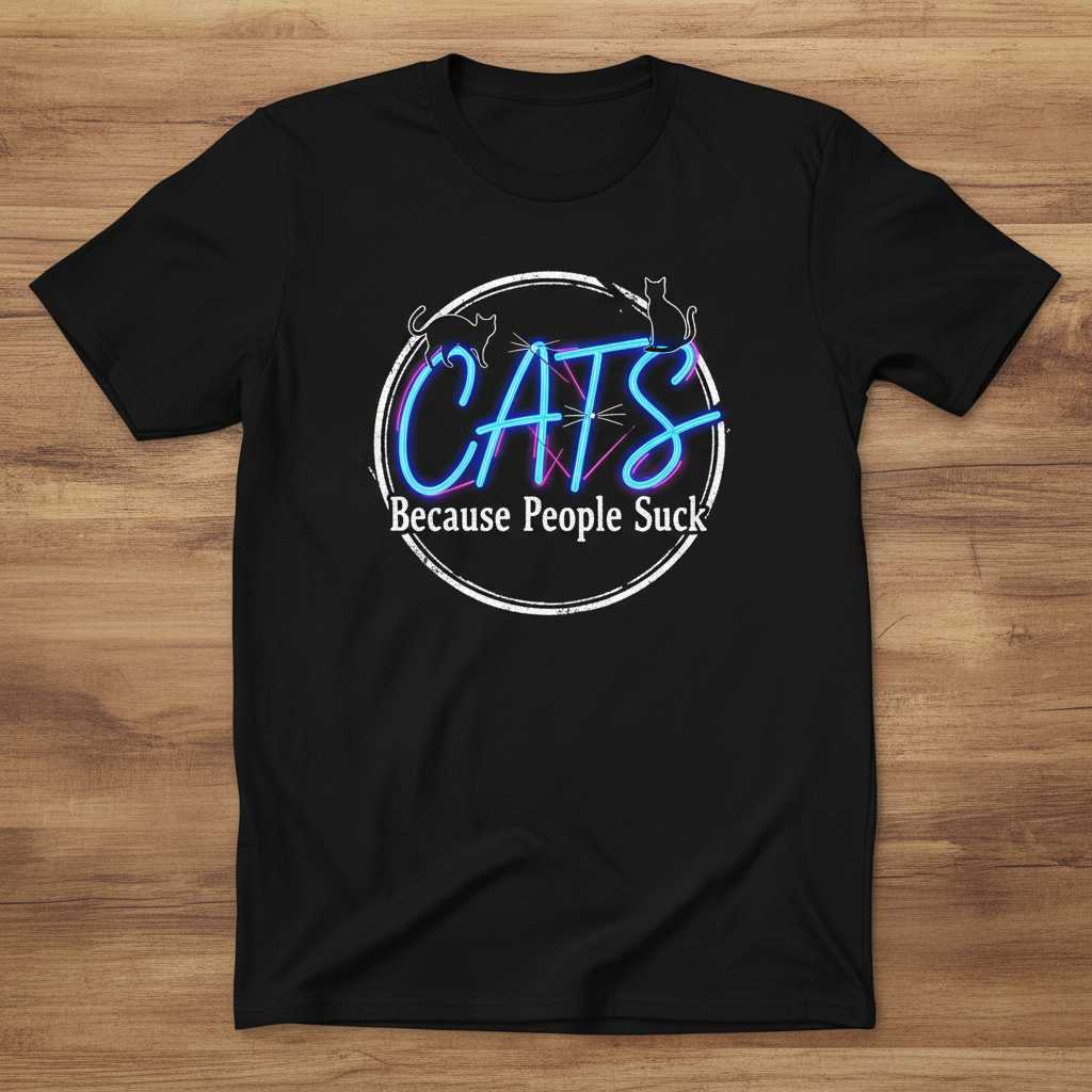 Cats Because People Suck Distressed T-Shirt, Funny Cat Lover Tee Gift Idea