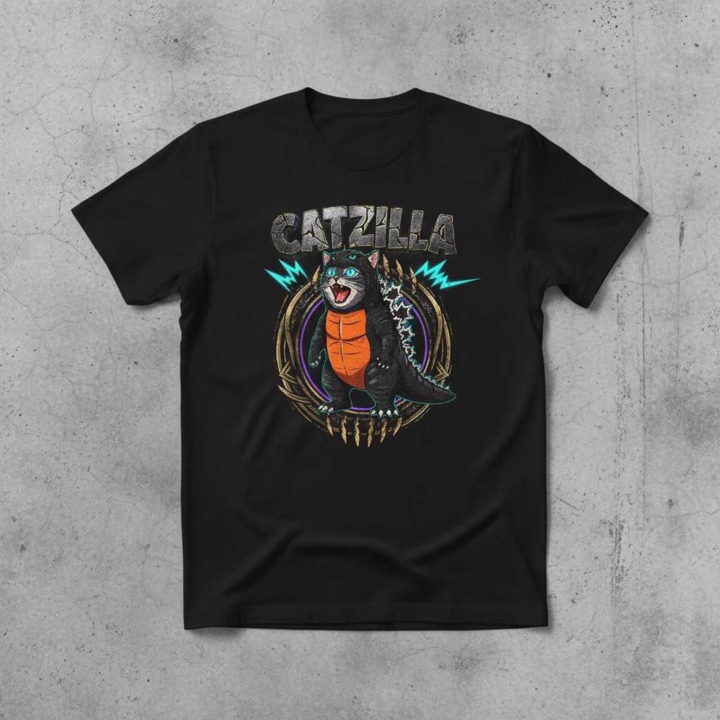 Catzilla Distressed Retro T-Shirt, Funny Kaiju Cat Graphic Tee Gift Idea
