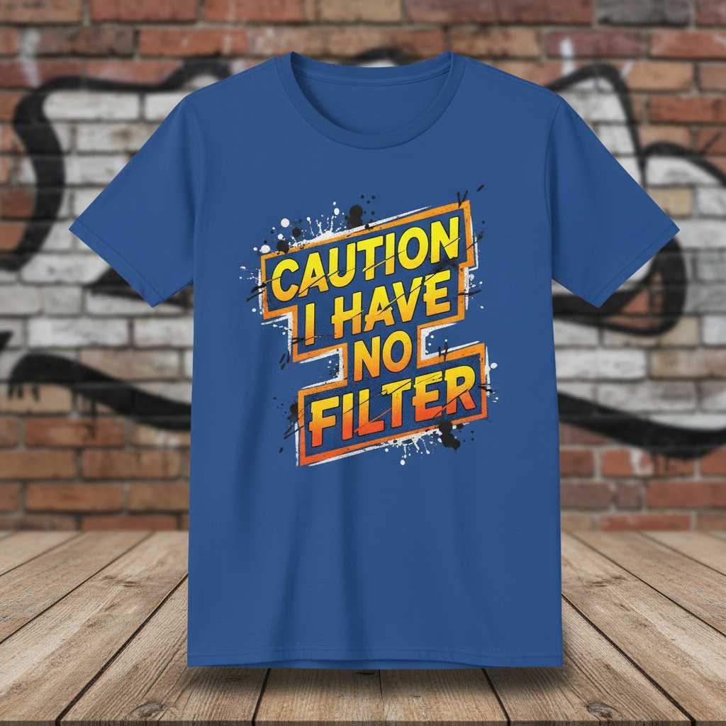 Caution I Have No Filter Distressed Grunge T-Shirt, Funny Novelty Tee
