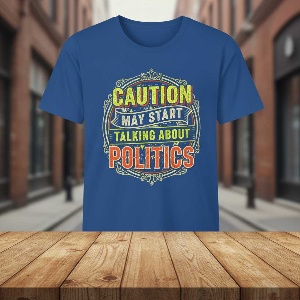 Caution May Start Talking About Politics Vintage T-Shirt, Funny Novelty Tee