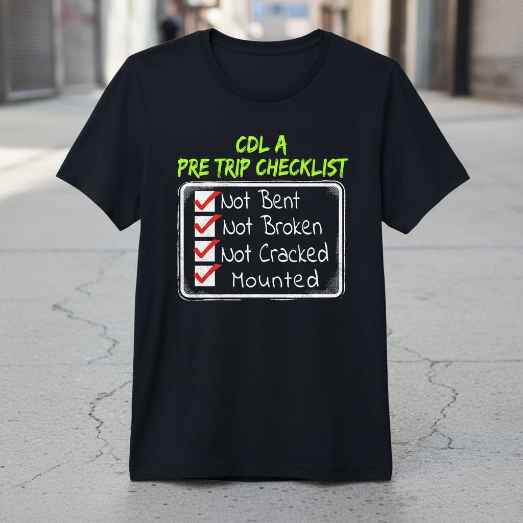 Cdl A Pre Trip Checklist Not Bent Not Broken Not Cracked Mounted Funny T-Shirt Trucker Tee Gear
