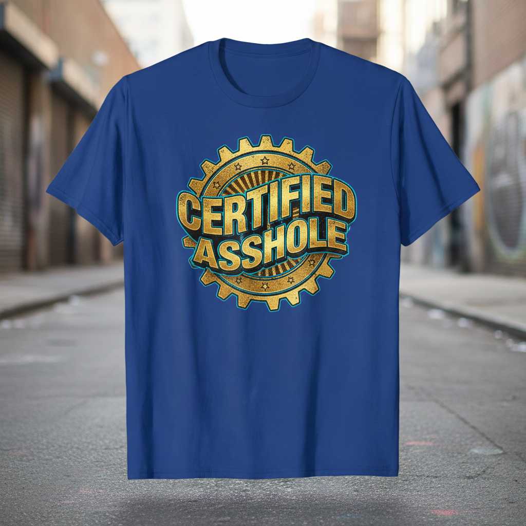 Certified Asshole Distressed Vintage T-Shirt, Funny Graphic Novelty Tee Idea