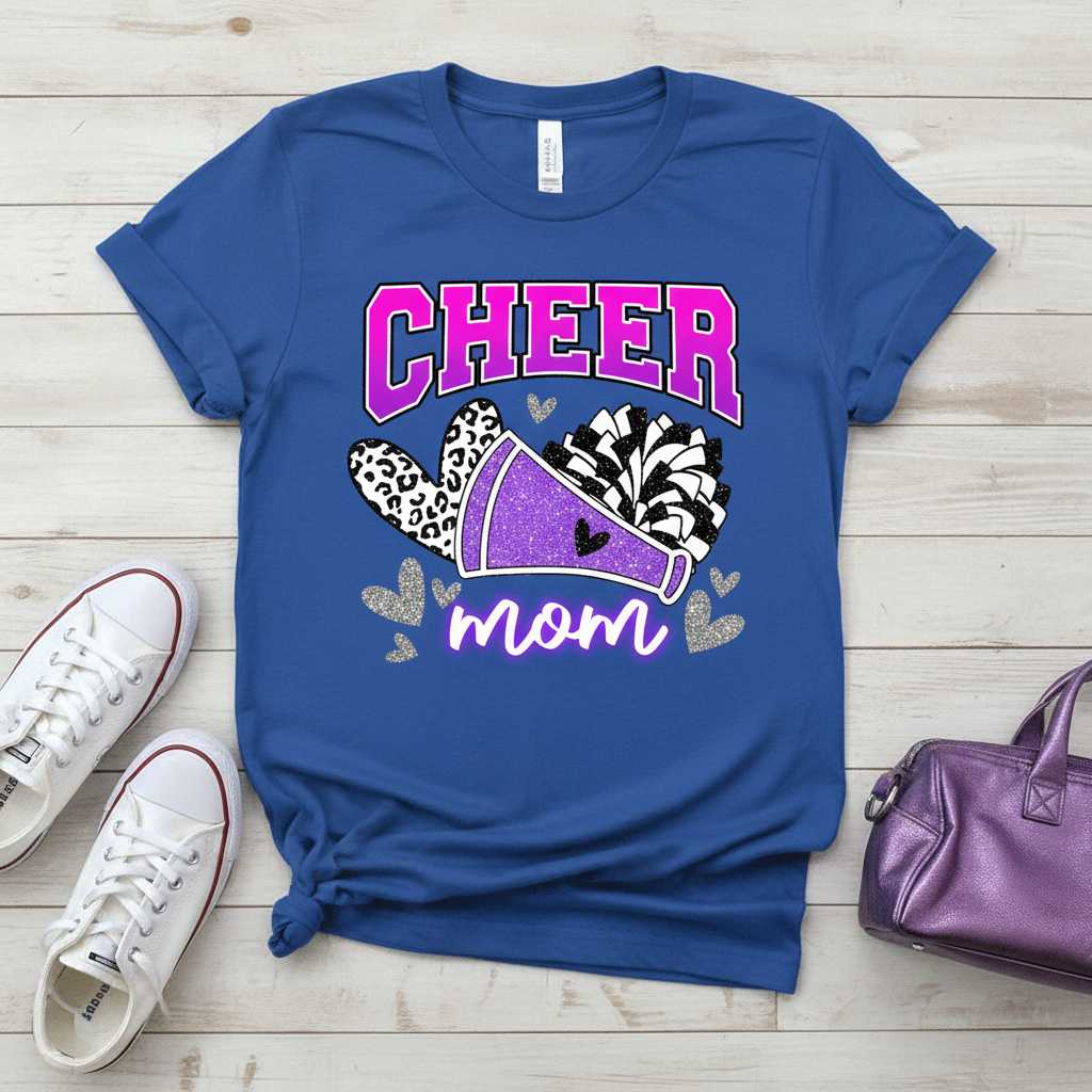 Cheer Mom Leopard Print Graphic T-Shirt Cute Cheerleader Tee Gift Idea