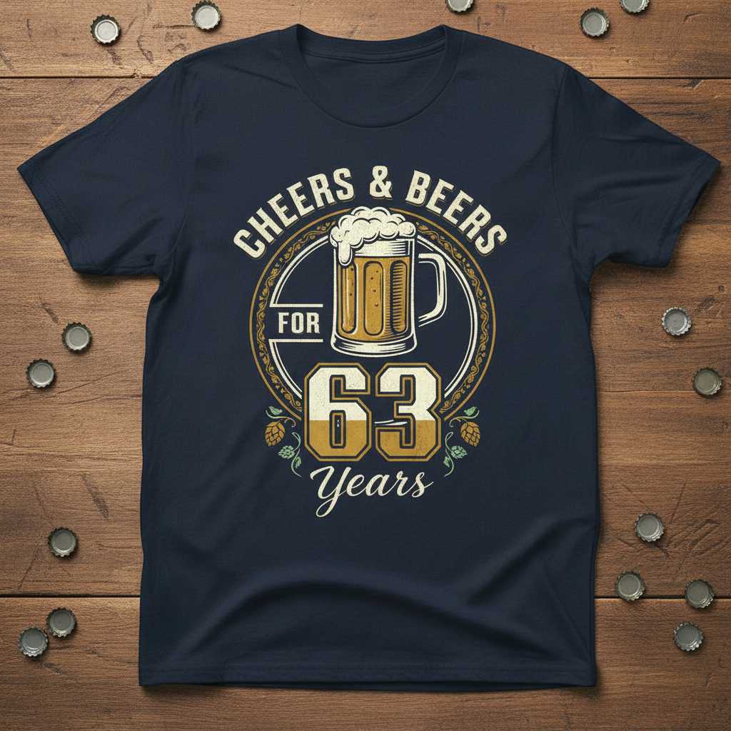 Cheers & Beers For 63 Years Vintage Retro T-Shirt, Graphic Birthday Tee Idea