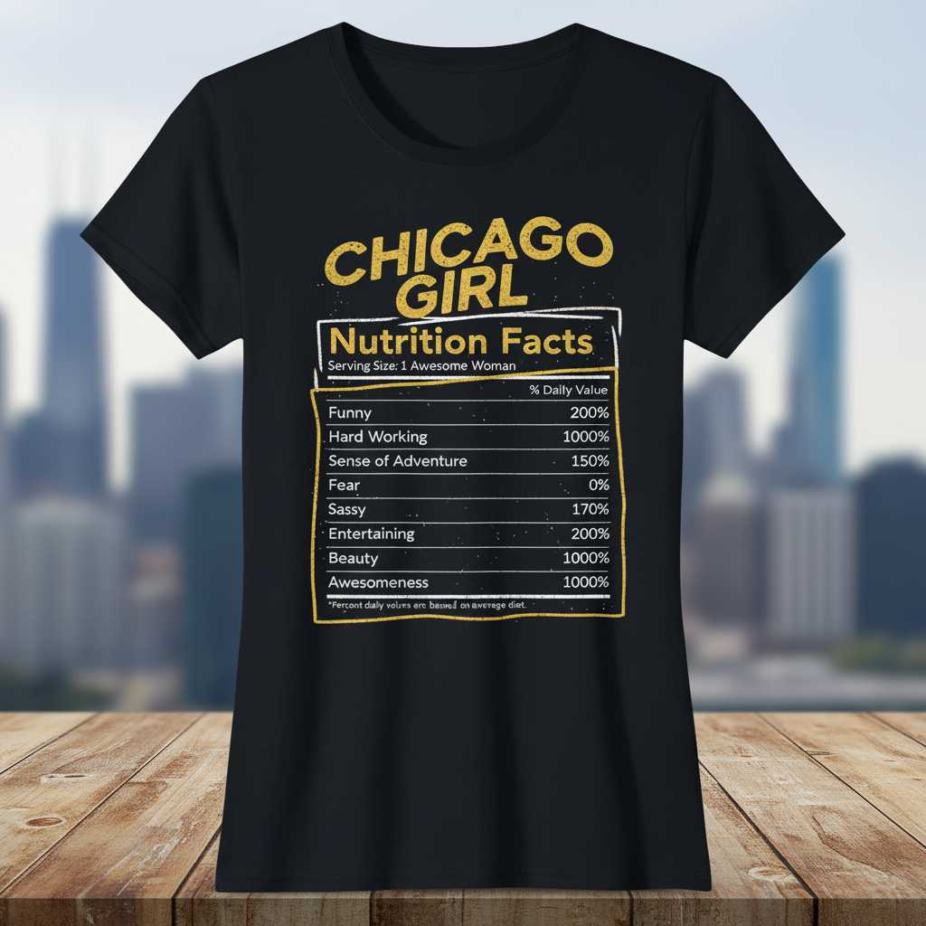 Chicago Girl Nutrition Facts Distressed T-Shirt, Funny Graphic Tee Souvenir