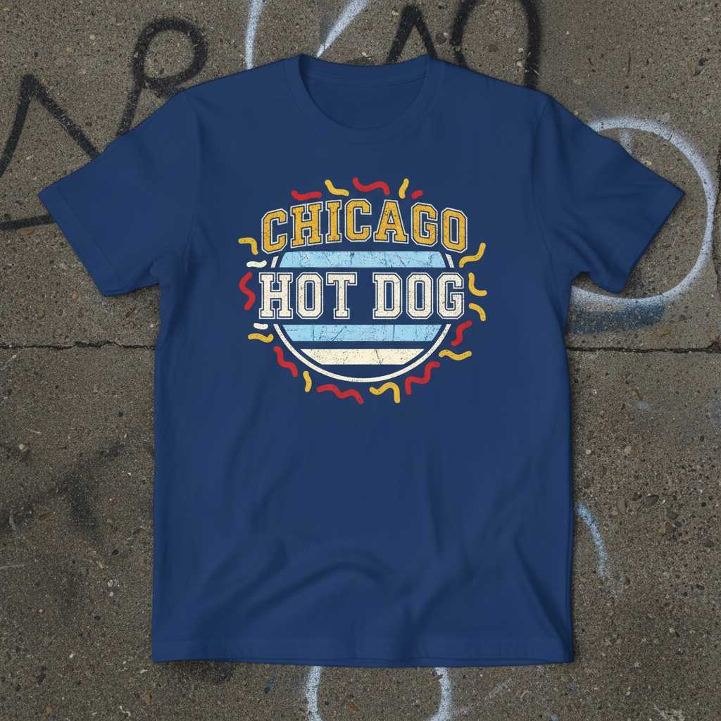 Chicago Hot Dog Retro Vintage Distressed T-Shirt, Graphic Chicago Souvenir Tee
