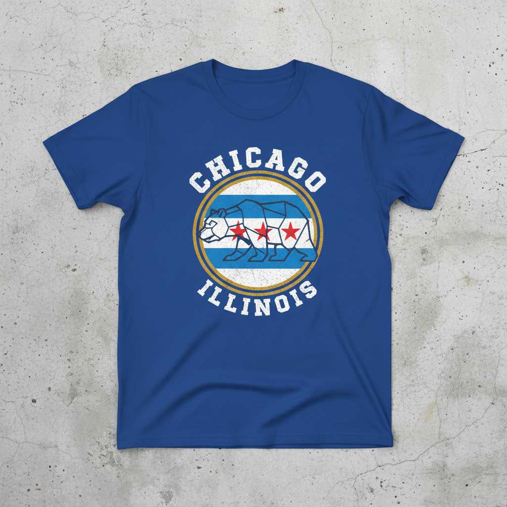 Chicago Illinois Vintage Distressed T-Shirt, City Flag Graphic Tee Souvenir