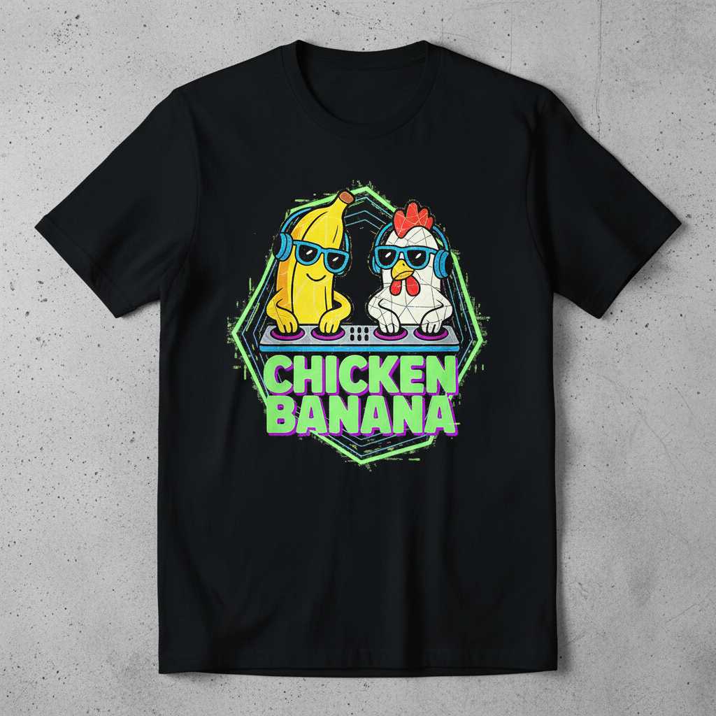 Chicken Banana Retro Graphic T-Shirt, Funny DJ Tee Top Music Gift Idea