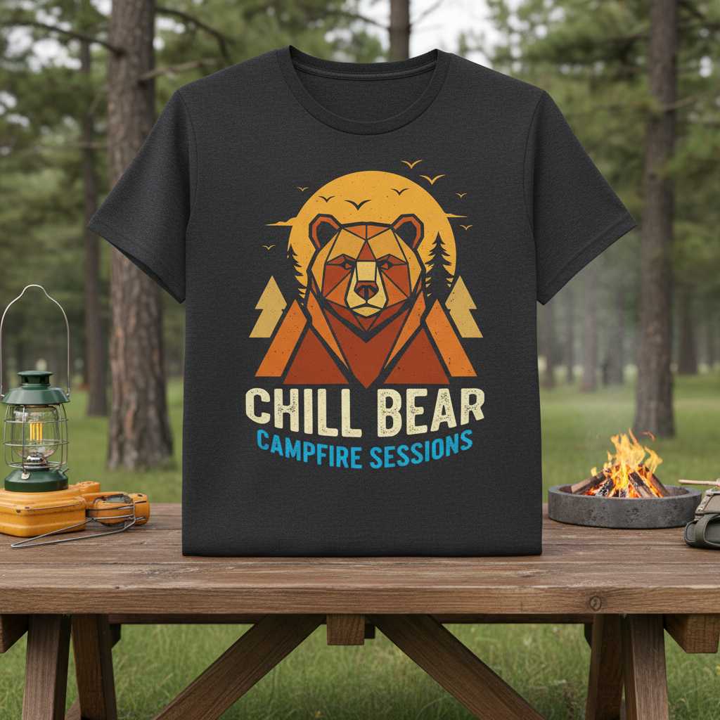 Chill Bear Campfire Sessions Vintage Retro T-Shirt, Graphic Tee Souvenir