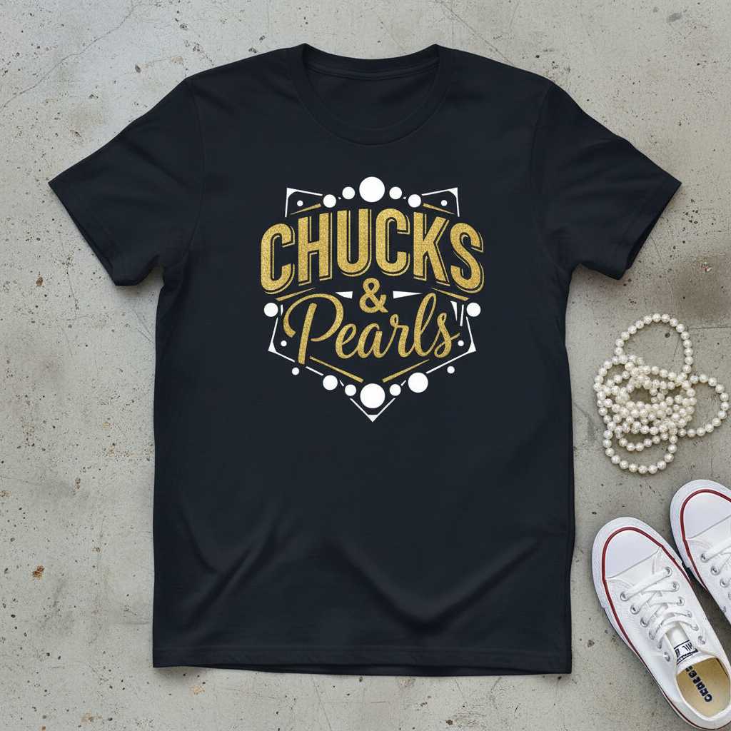 Chucks & Pearls Distressed T-Shirt, Kamala Harris Unisex Graphic Tee Gear