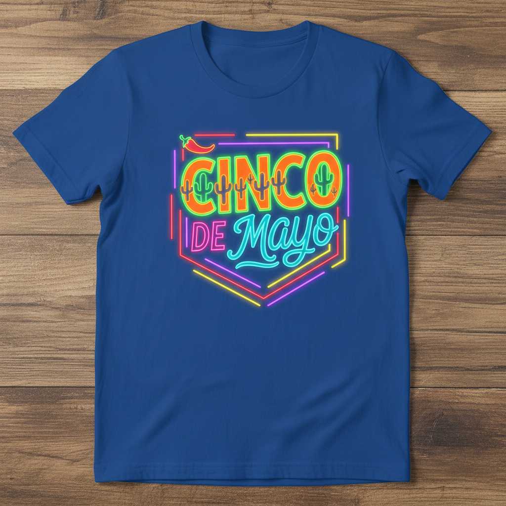 Cinco De Mayo Mexican Neon Graphic T-Shirt, Festive Fiesta Celebration Tee Wear