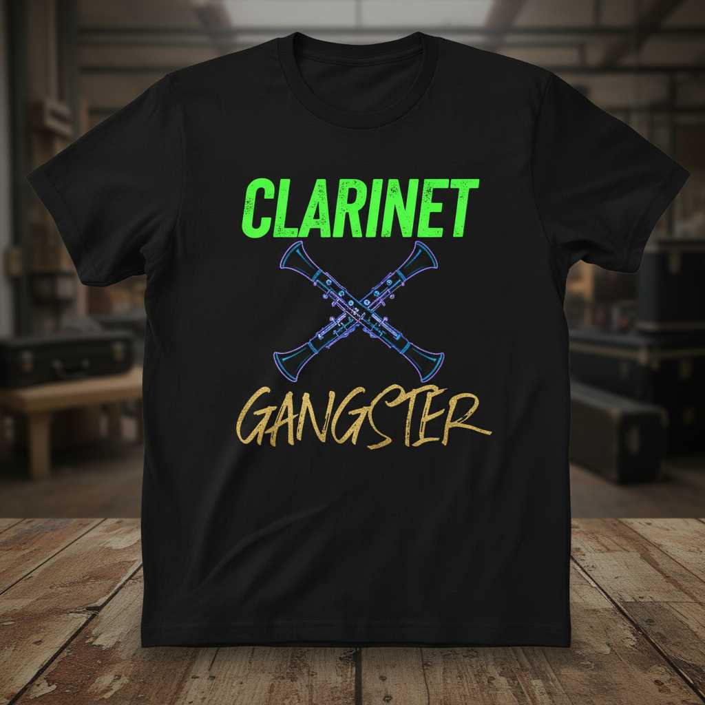Clarinet Gangster Distressed T-Shirt, Clarinetist Band Musician Funny Tee