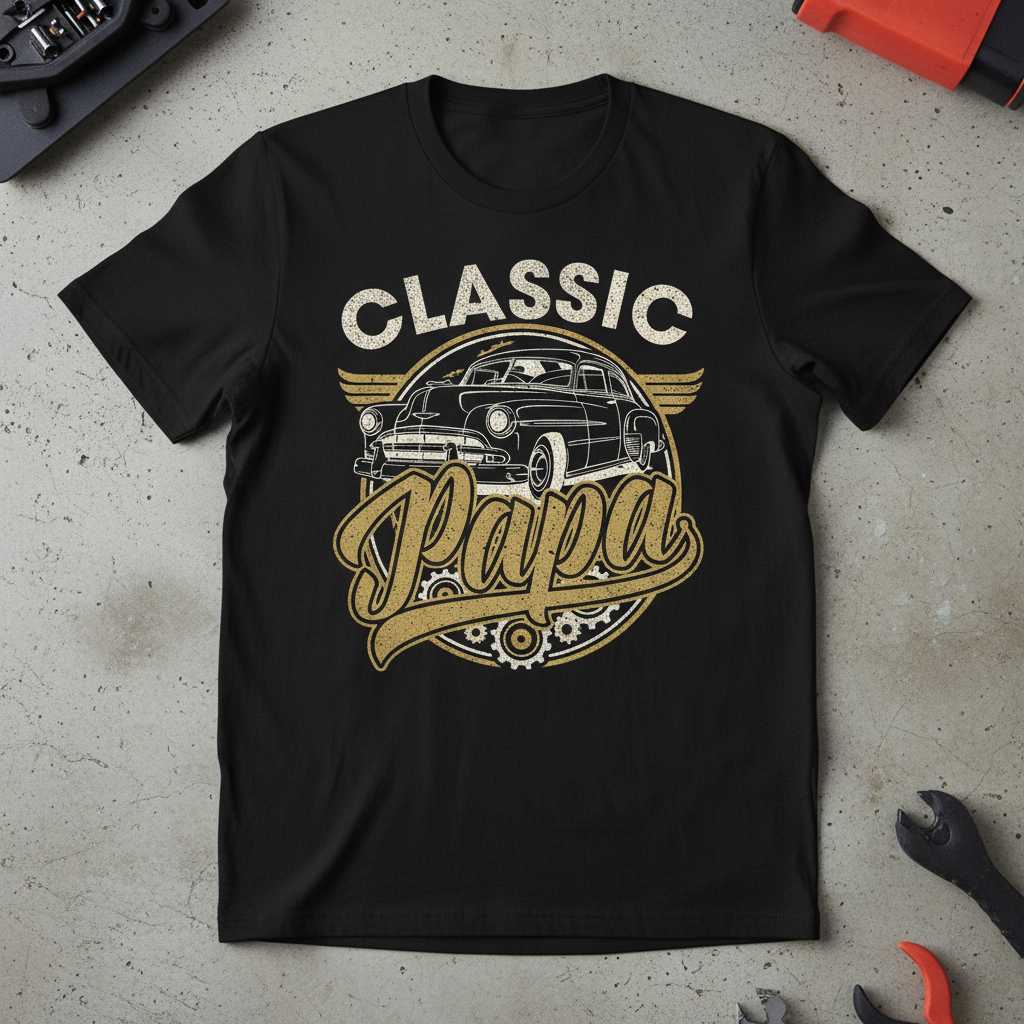 Classic Papa Vintage Retro T-Shirt, Funny Graphic Novelty Car Tee Gift Idea