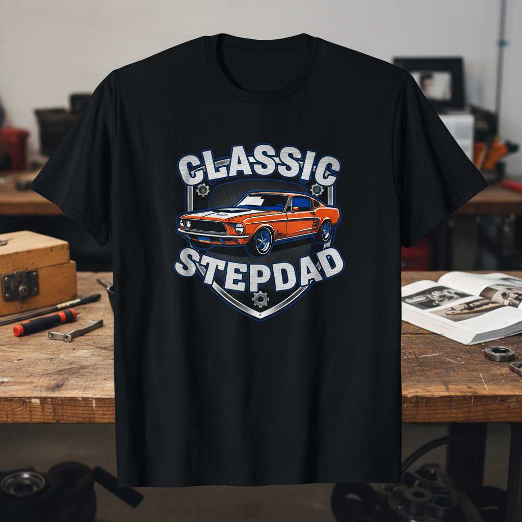 Classic Stepdad Vintage Retro Muscle Car T-Shirt, Graphic Novelty Tee Present