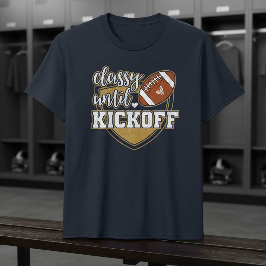 Classy Until Kickoff Vintage T-Shirt, Cute Tailgating Game Day Tee Outfit