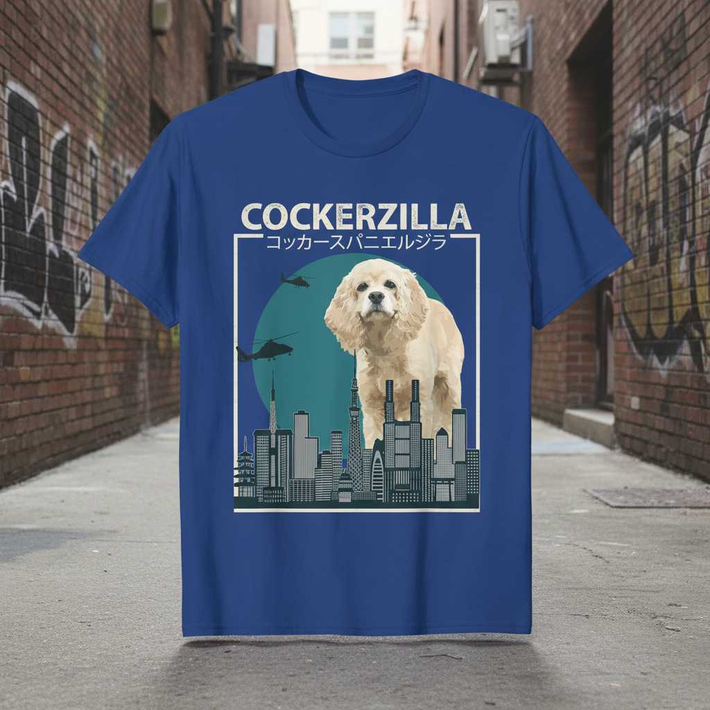 Cockerzilla Retro Graphic T-Shirt, Funny Cocker Spaniel Novelty Tee Gift