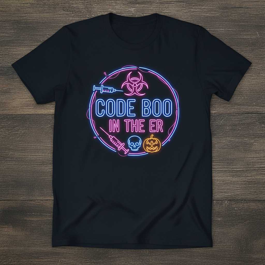 Code Boo In The ER Neon Nurse Halloween T-Shirt, Funny Medical Graphic Tee Idea