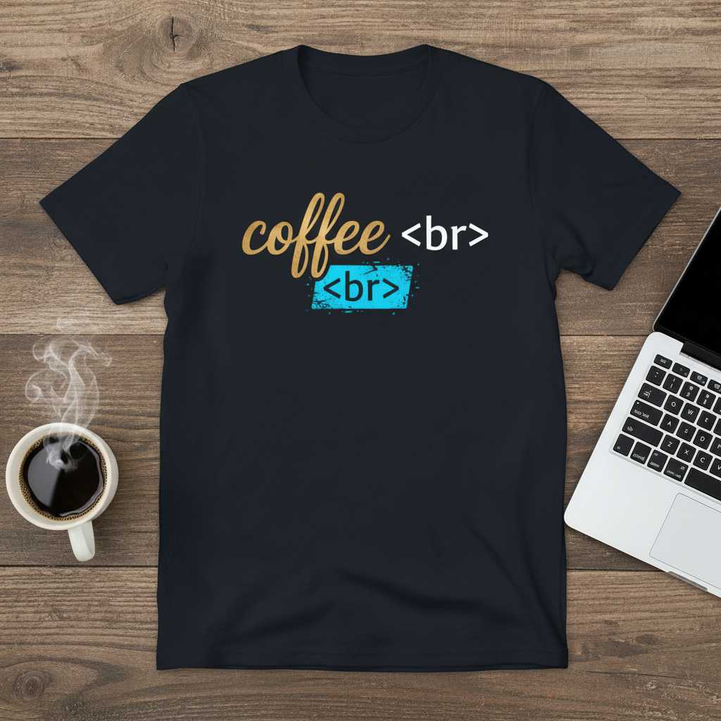 Coffee -Br- -Br- Graphic Distressed T-Shirt, Funny Coding Tee Merch Idea
