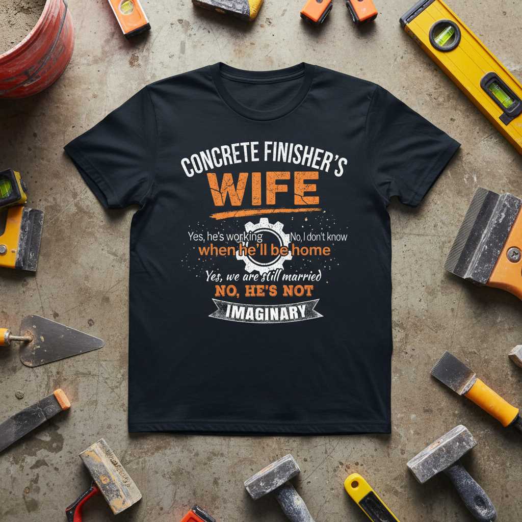Concrete Finishers Wife Yes Hes Working No I Dont Know When Hell Be Home Yes We Are Still Married No Hes Not Imaginary Distressed T-Shirt Funny Tee Gift Idea