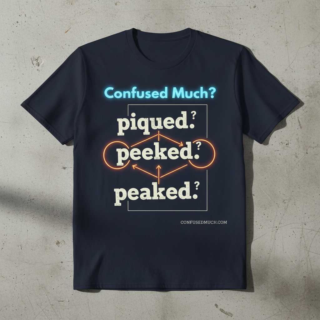 Confused Much- Piqued- Peeked- Peaked- Grammar Wordplay T-Shirt Graphic Tee