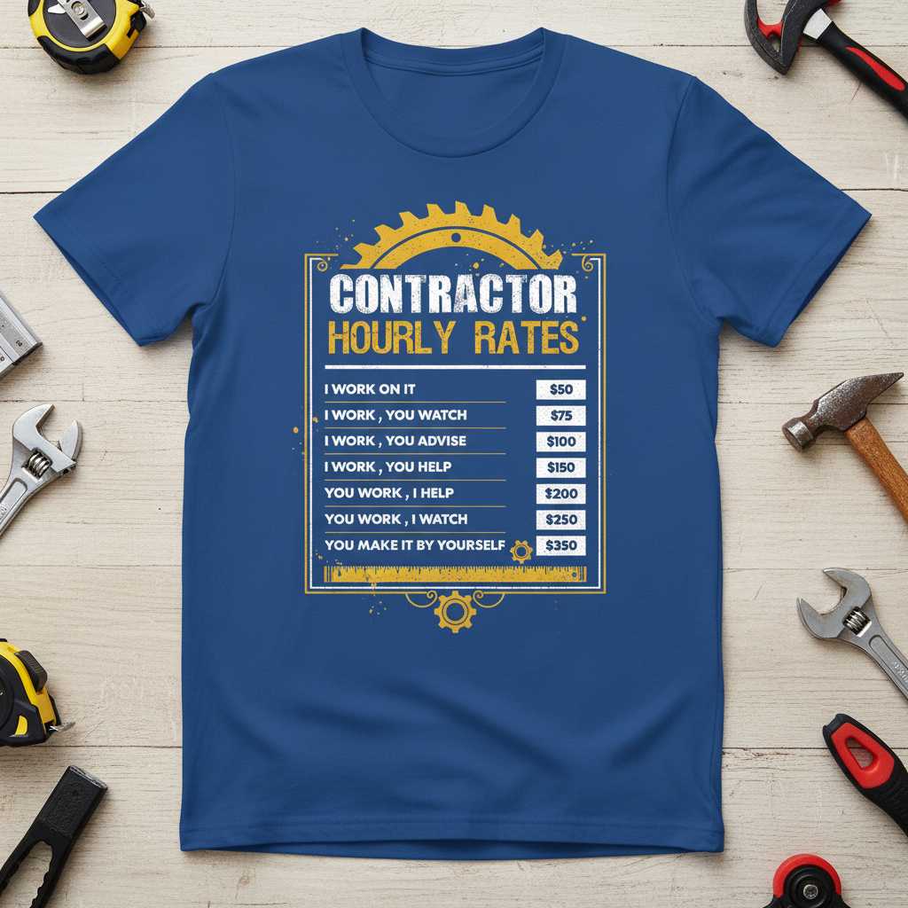Contractor Hourly Rates Distressed T-Shirt Funny Graphic Tee Gift Idea