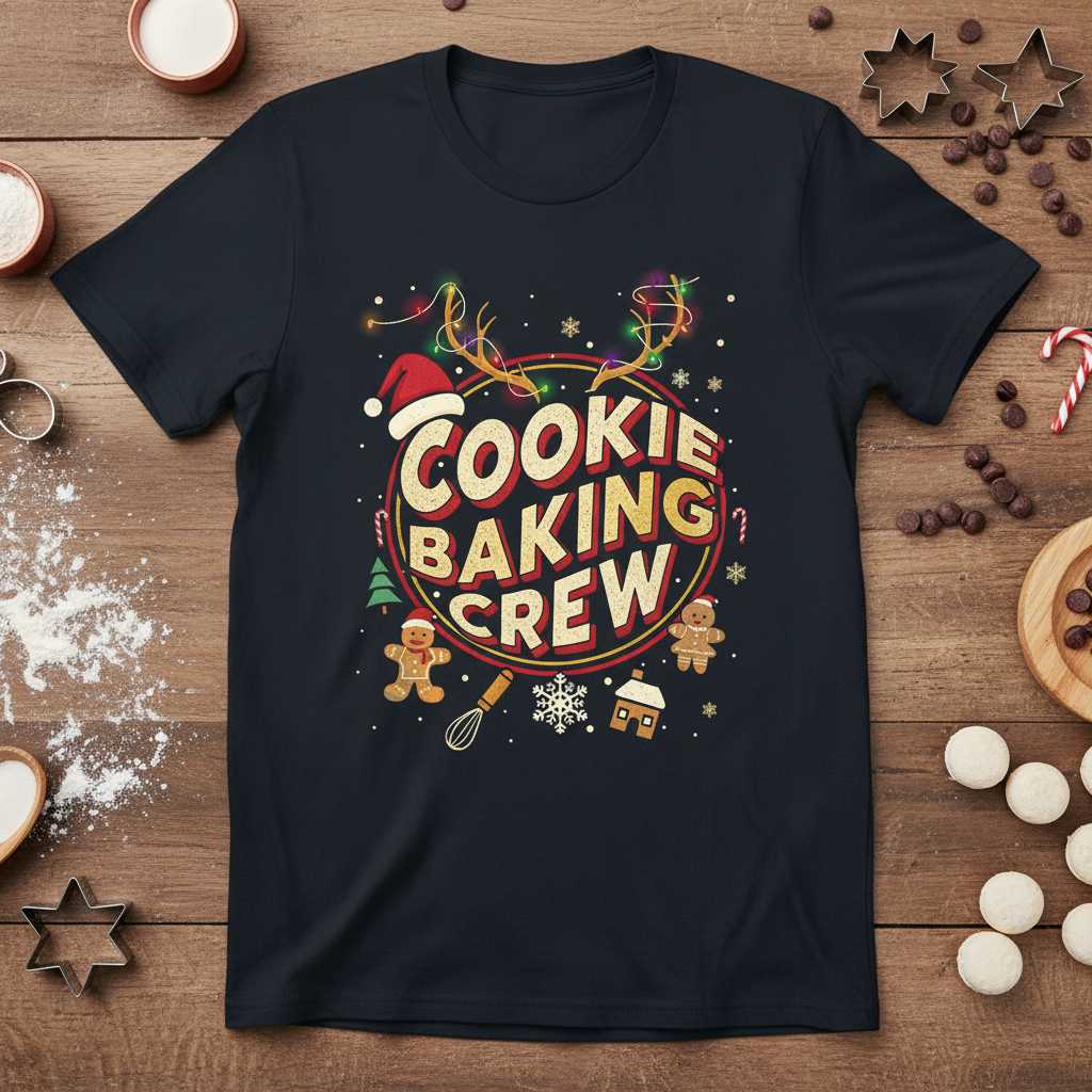 Cookie Baking Crew Retro Christmas T-Shirt, Funny Graphic Holiday Tee Idea
