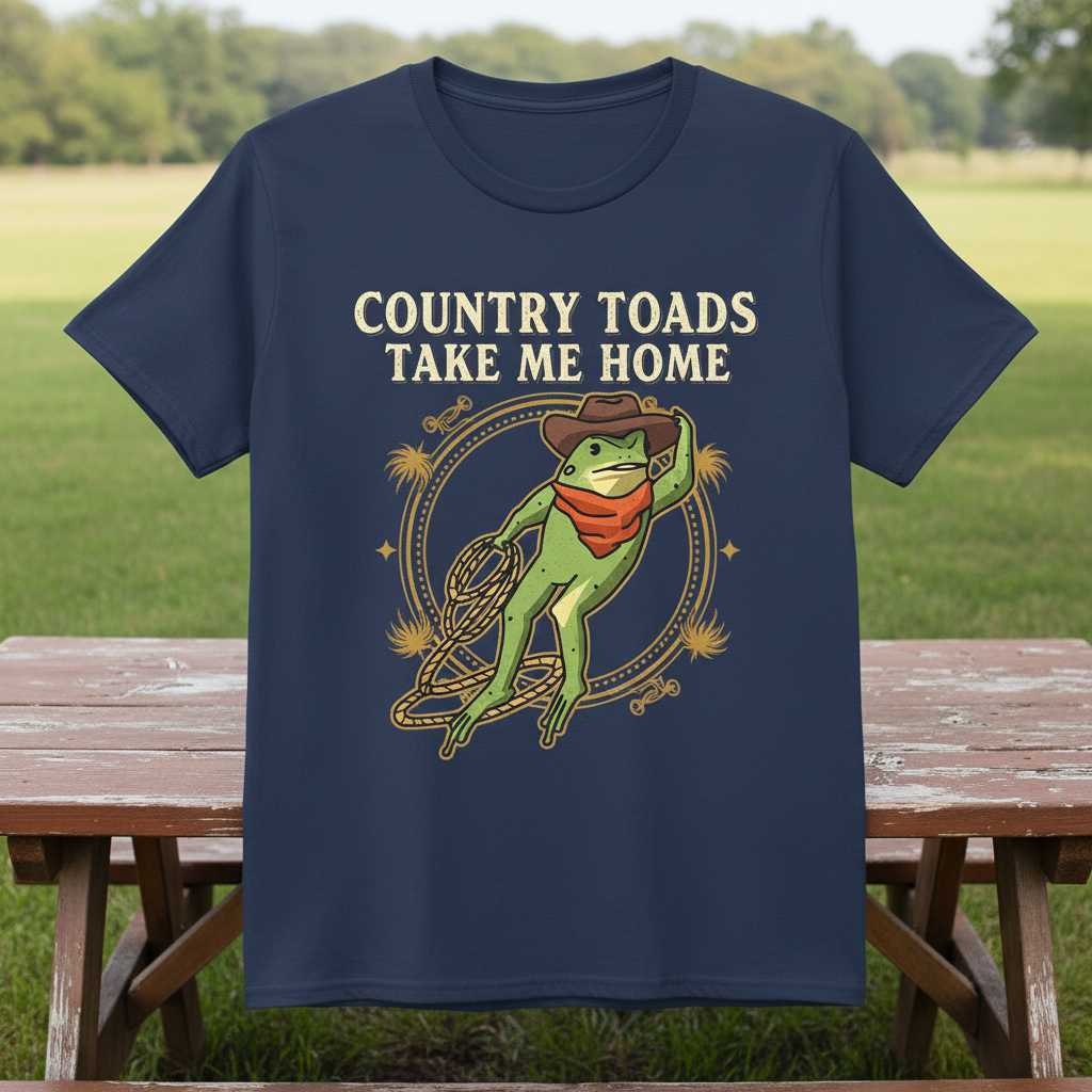 Country Toads Take Me Home Vintage Retro T-Shirt, Funny Cowboy Frog Tee