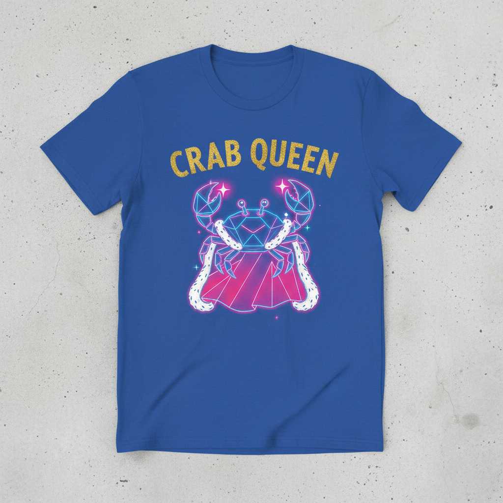 Crab Queen Graphic T-Shirt, Cute Crustacean Novelty Tee Present Idea Top