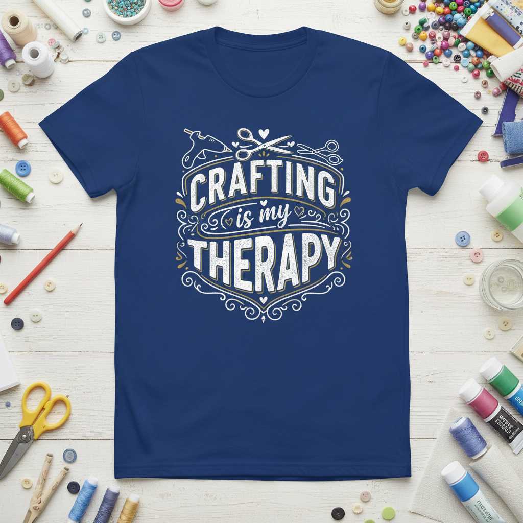Crafting Is My Therapy Distressed T-Shirt, Graphic Crafty Tee Gift Idea