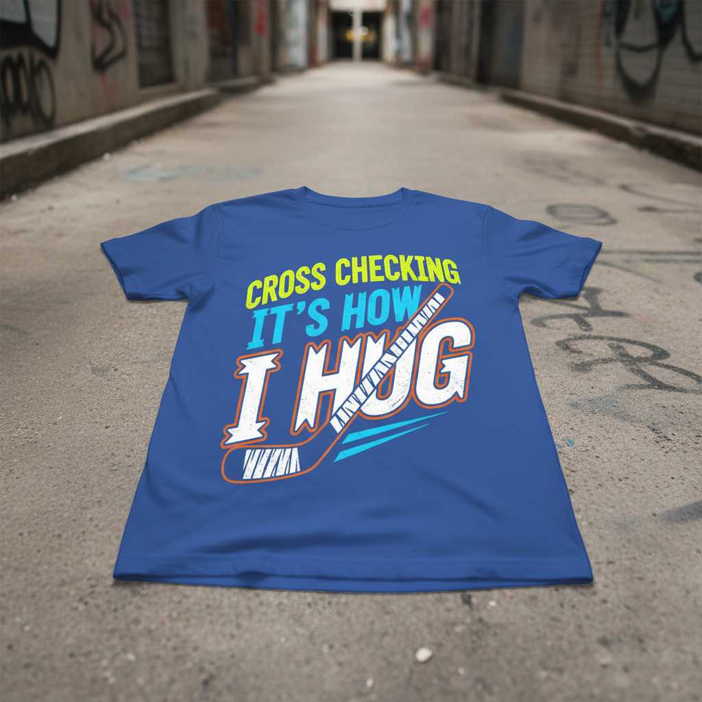 Cross Checking Its How I Hug Distressed Hockey T-Shirt Funny Tee Merch