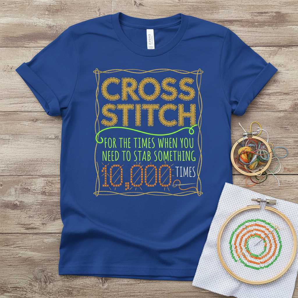 Cross Stitch For The Times When You Need To Stab Something 10,000 Times Needlepoint Funny T-Shirt Tee