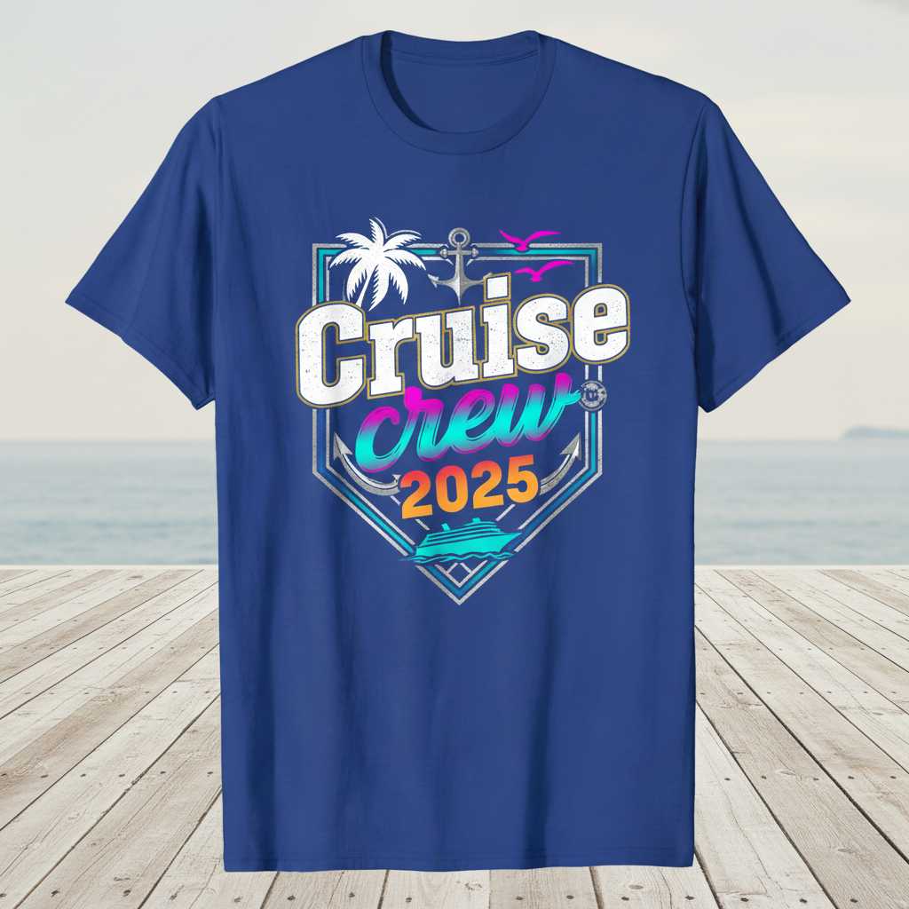 Cruise Crew 2025 Retro T-Shirt, Graphic Unisex Summer Vacation Tee Souvenir