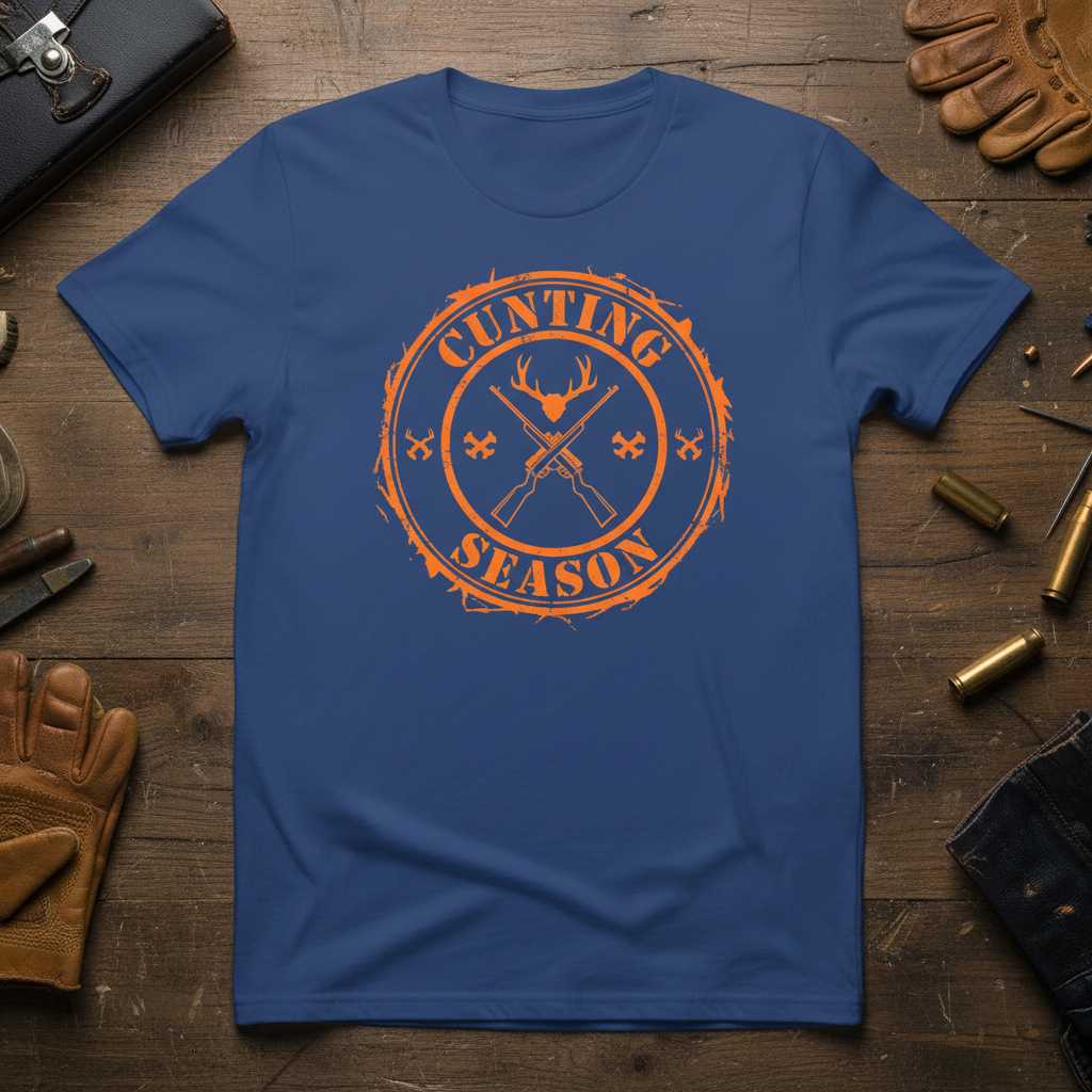 Cunting Season Distressed T-Shirt, Funny Graphic Hunting Tee Outfit Idea