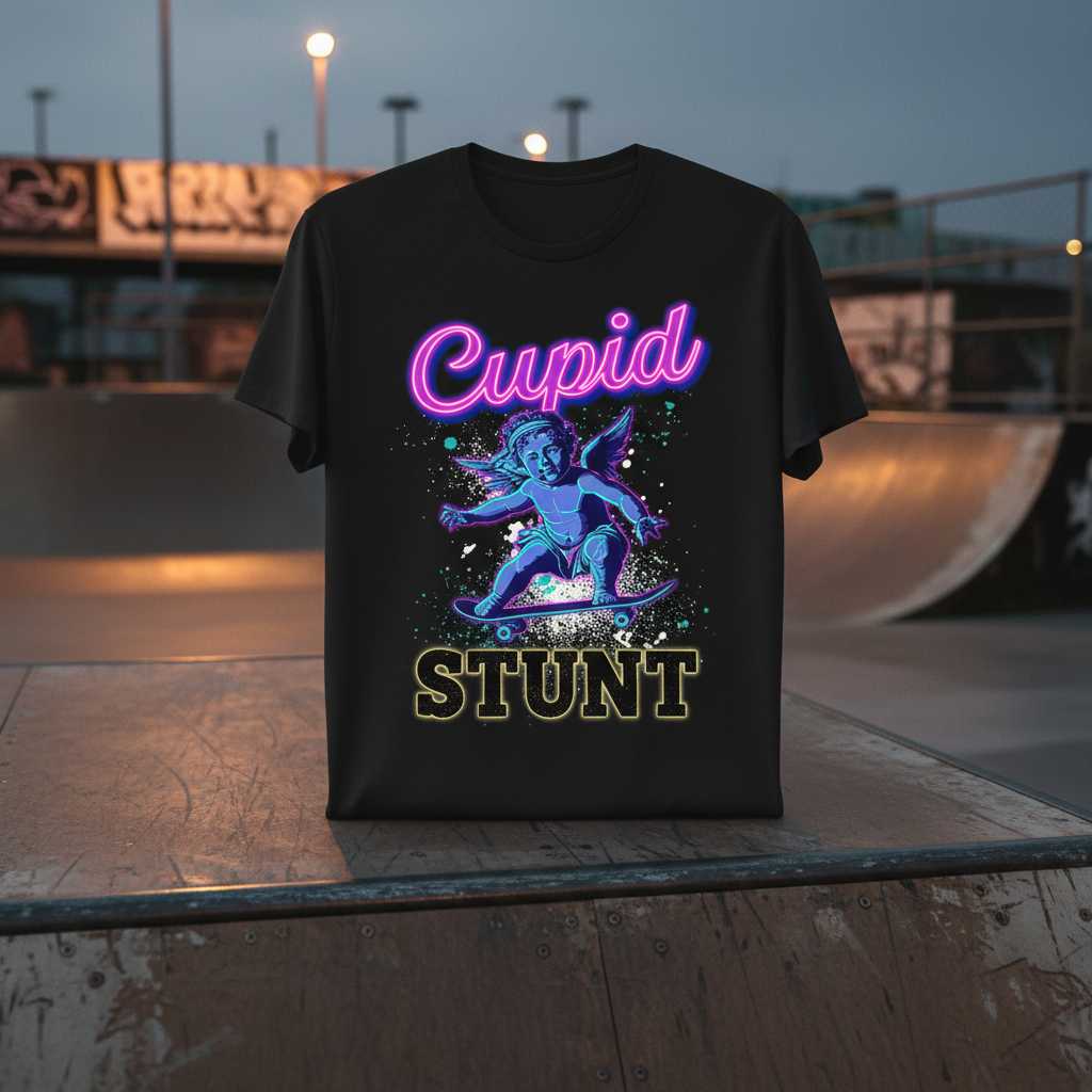 Cupid Stunt Retro 90s T-Shirt, Funny Skateboard Graphic Tee Novelty Gear