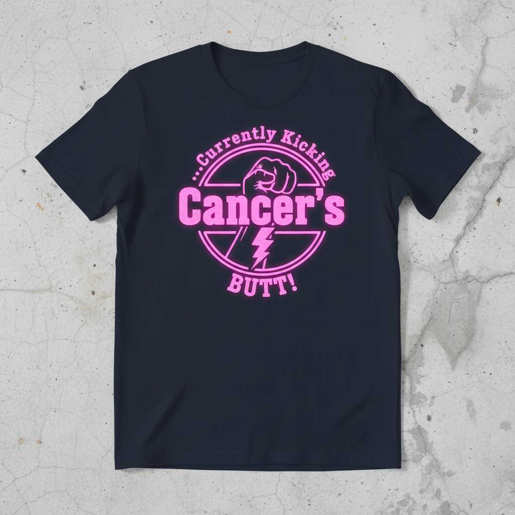 Currently Kicking Cancers Butt Distressed Graphic T-Shirt, Novelty Tee Idea
