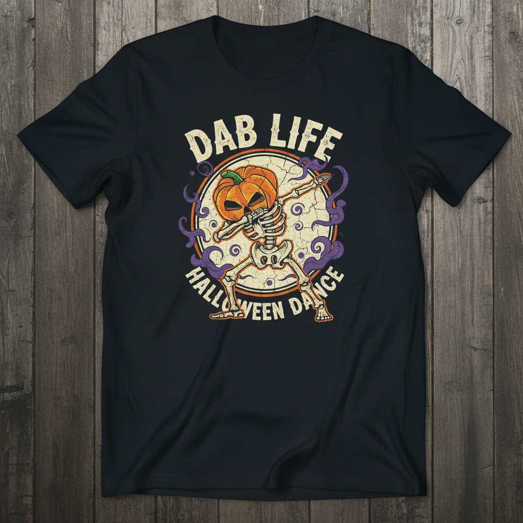 Dab Life Halloween Dance Distressed Graphic T-Shirt, Funny Skeleton Tee