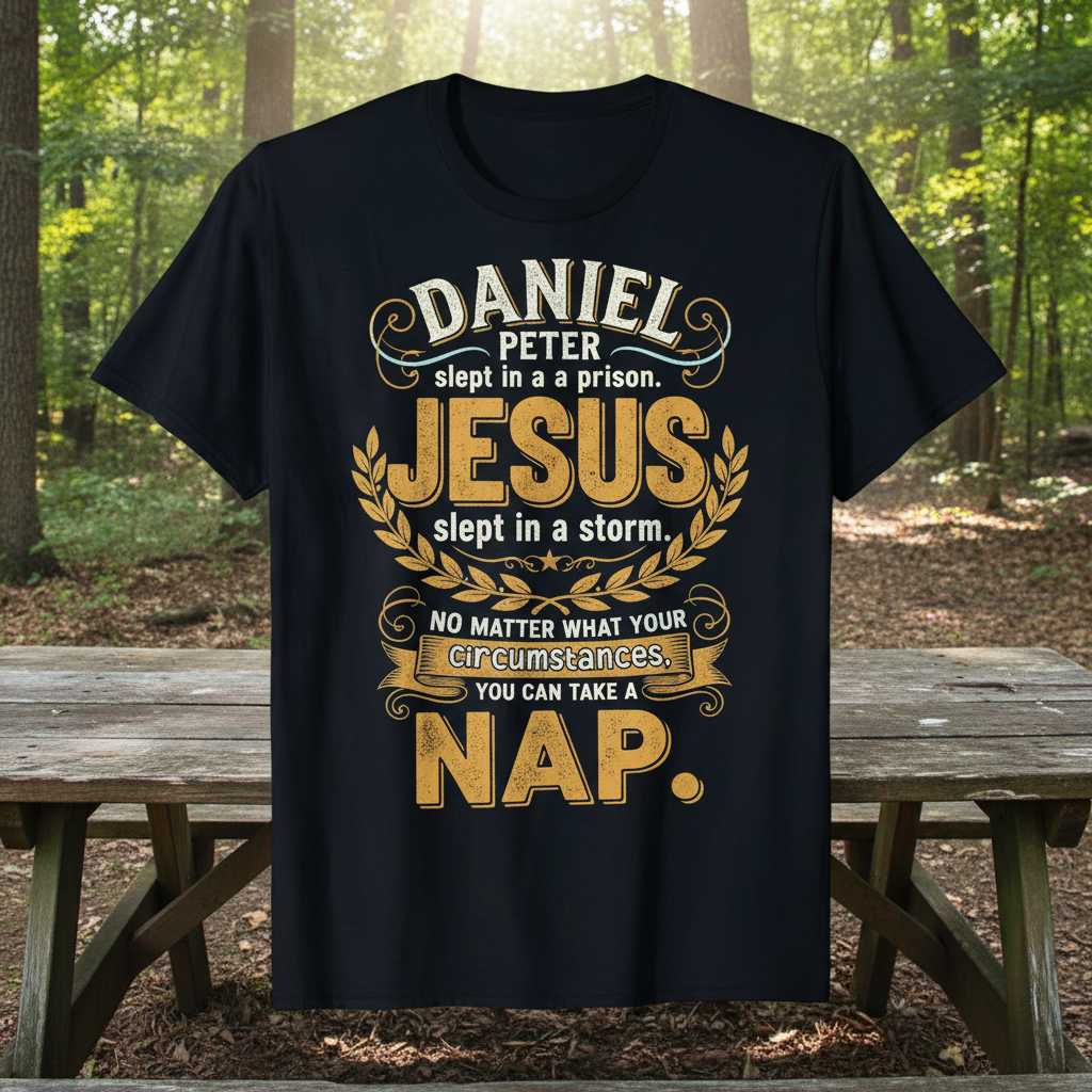 Daniel Slept In A Lions Den Peter Slept In A A Prison Jesus Slept In A Storm No Matter What Your Circumstances You Can Take A Nap Distressed Vintage T-Shirt Funny Tee